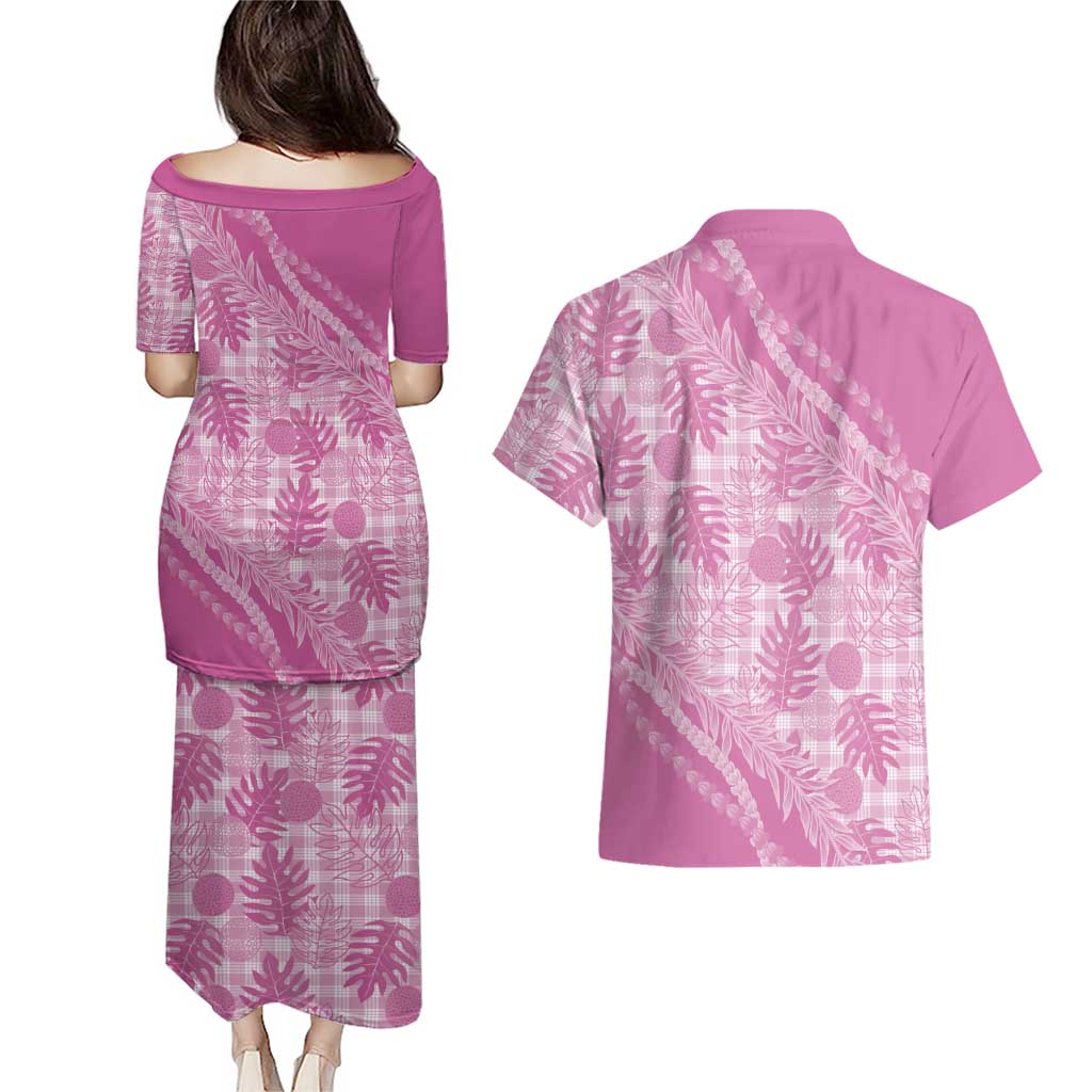 Hawaii Breadfruit Palaka Couples Matching Puletasi and Hawaiian Shirt Omaomao Ulaula Maile Lei - Polynesian Pride