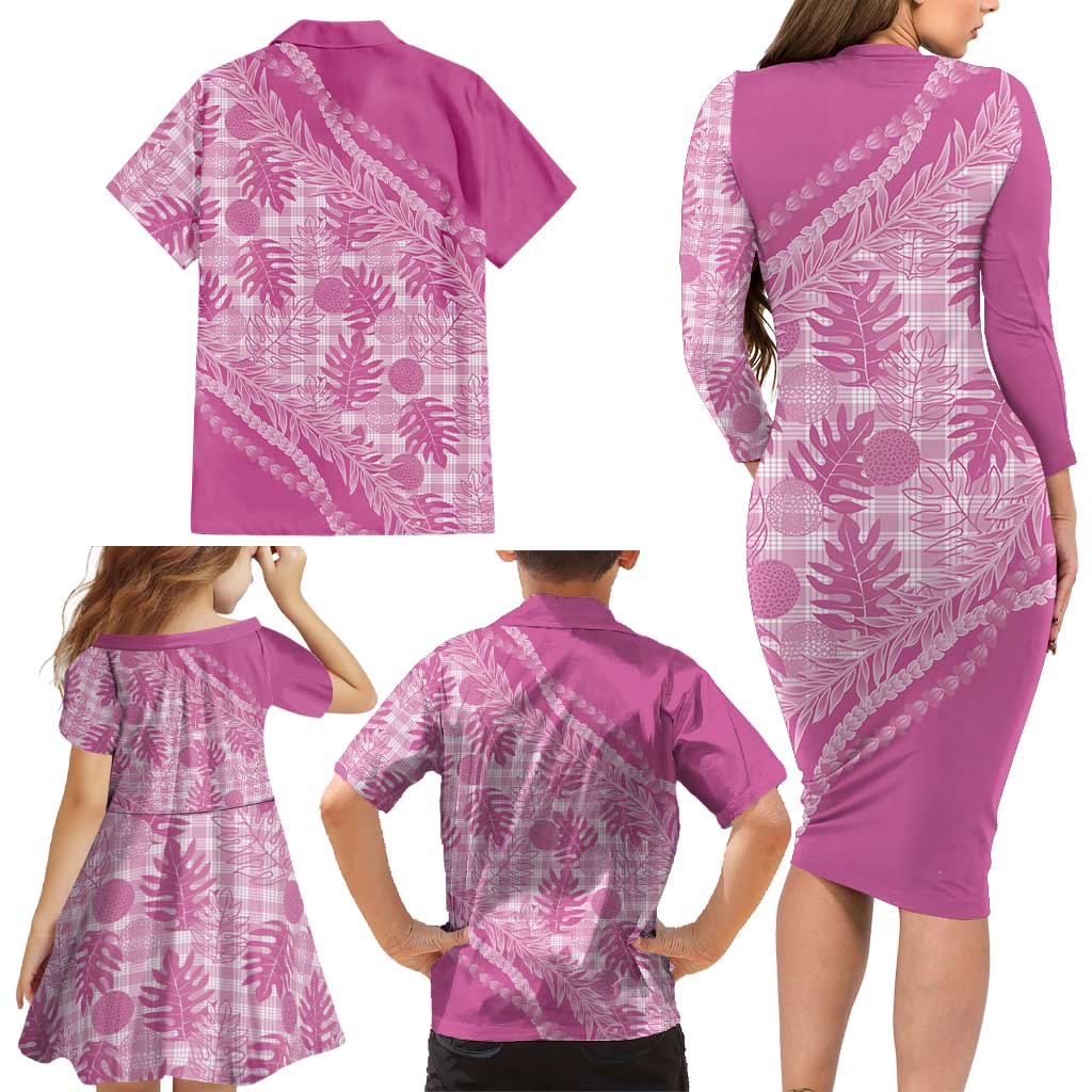 Hawaii Breadfruit Palaka Family Matching Long Sleeve Bodycon Dress and Hawaiian Shirt Omaomao Ulaula Maile Lei LT9 - Polynesian Pride