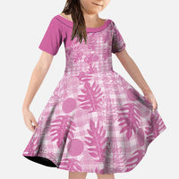 Hawaii Breadfruit Palaka Family Matching Off The Shoulder Long Sleeve Dress and Hawaiian Shirt Omaomao Ulaula Maile Lei LT9 Daughter's Dress Pink - Polynesian Pride