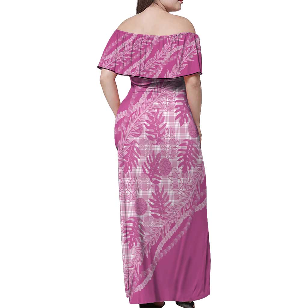 Hawaii Breadfruit Palaka Family Matching Off Shoulder Maxi Dress and Hawaiian Shirt Omaomao Ulaula Maile Lei - Polynesian Pride