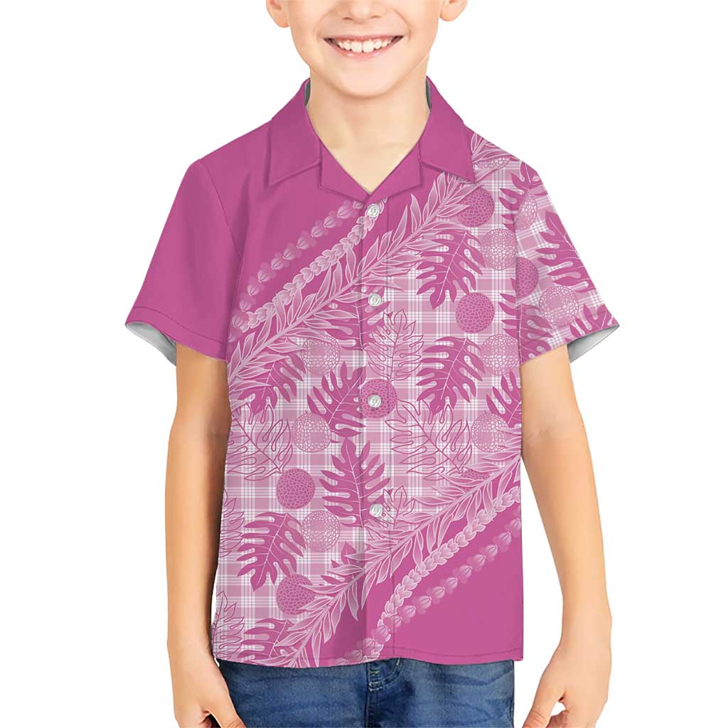 Hawaii Breadfruit Palaka Family Matching Off Shoulder Maxi Dress and Hawaiian Shirt Omaomao Ulaula Maile Lei - Polynesian Pride
