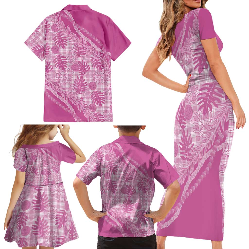 Hawaii Breadfruit Palaka Family Matching Short Sleeve Bodycon Dress and Hawaiian Shirt Omaomao Ulaula Maile Lei LT9 - Polynesian Pride