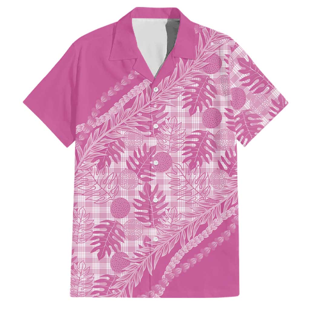 Hawaii Breadfruit Palaka Family Matching Short Sleeve Bodycon Dress and Hawaiian Shirt Omaomao Ulaula Maile Lei LT9 Dad's Shirt - Short Sleeve Pink - Polynesian Pride