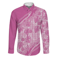 Hawaii Breadfruit Palaka Family Matching Tank Maxi Dress and Hawaiian Shirt Omaomao Ulaula Maile Lei LT9 Dad's Shirt - Long Sleeve Pink - Polynesian Pride