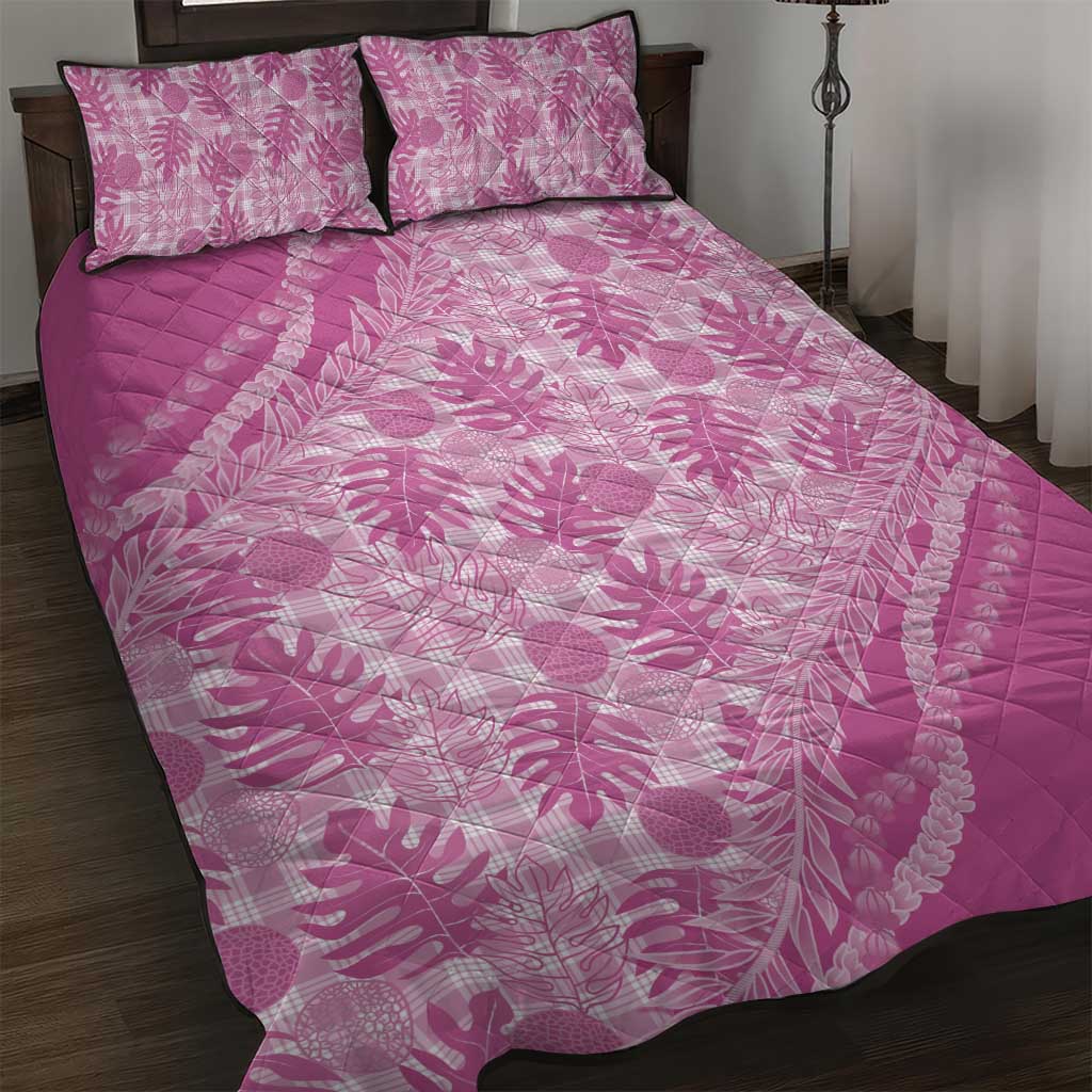 Hawaii Breadfruit Palaka Quilt Bed Set Omaomao Ulaula Maile Lei - Polynesian Pride