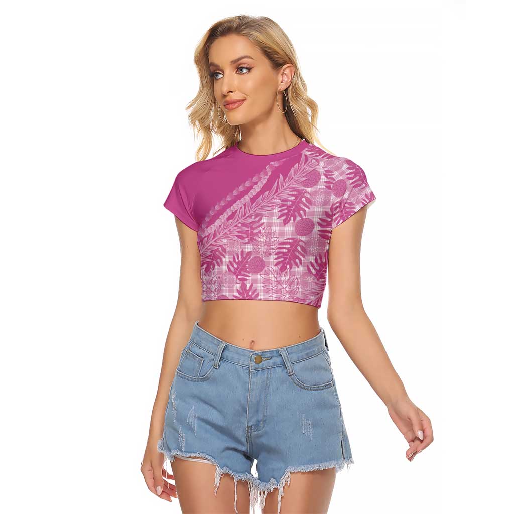 Hawaii Breadfruit Palaka Raglan Cropped T Shirt Omaomao Ulaula Maile Lei - Polynesian Pride