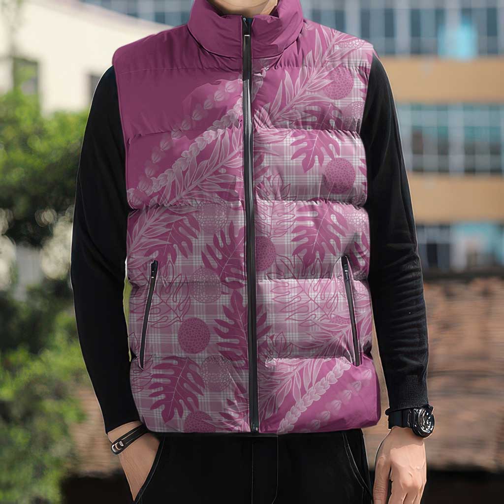 Hawaii Breadfruit Palaka Sleeveless Puffer Jacket Omaomao Ulaula Maile Lei - Polynesian Pride