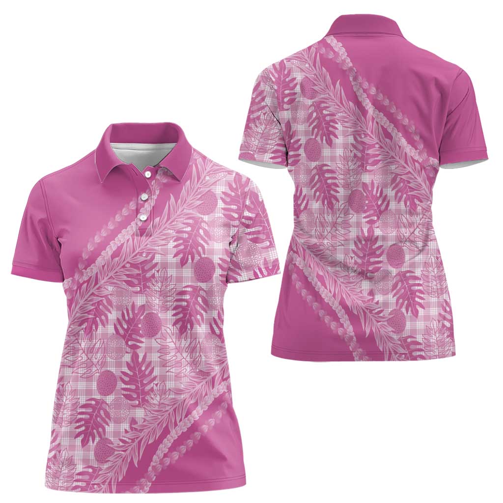 Hawaii Breadfruit Palaka Women Polo Shirt Omaomao Ulaula Maile Lei - Polynesian Pride