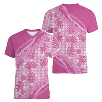 Hawaii Breadfruit Palaka Women V-Neck T-Shirt Omaomao Ulaula Maile Lei - Polynesian Pride