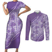 Hawaii Breadfruit Palaka Couples Matching Short Sleeve Bodycon Dress and Long Sleeve Button Shirt Poni Maile Lei - Polynesian Pride