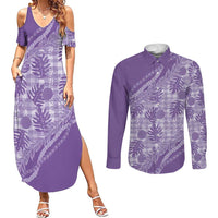 Hawaii Breadfruit Palaka Couples Matching Summer Maxi Dress and Long Sleeve Button Shirt Poni Maile Lei - Polynesian Pride
