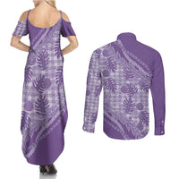 Hawaii Breadfruit Palaka Couples Matching Summer Maxi Dress and Long Sleeve Button Shirt Poni Maile Lei - Polynesian Pride