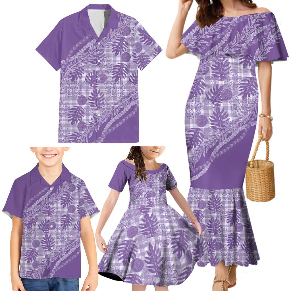 Hawaii Breadfruit Palaka Family Matching Mermaid Dress and Hawaiian Shirt Poni Maile Lei - Polynesian Pride