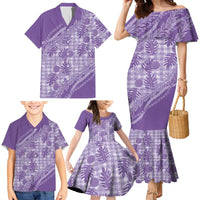 Hawaii Breadfruit Palaka Family Matching Mermaid Dress and Hawaiian Shirt Poni Maile Lei - Polynesian Pride
