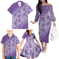 Hawaii Breadfruit Palaka Family Matching Off The Shoulder Long Sleeve Dress and Hawaiian Shirt Poni Maile Lei LT9 - Polynesian Pride