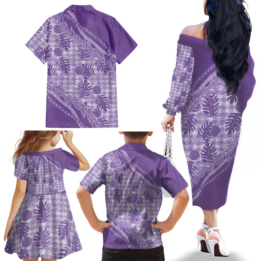 Hawaii Breadfruit Palaka Family Matching Off The Shoulder Long Sleeve Dress and Hawaiian Shirt Poni Maile Lei LT9 - Polynesian Pride