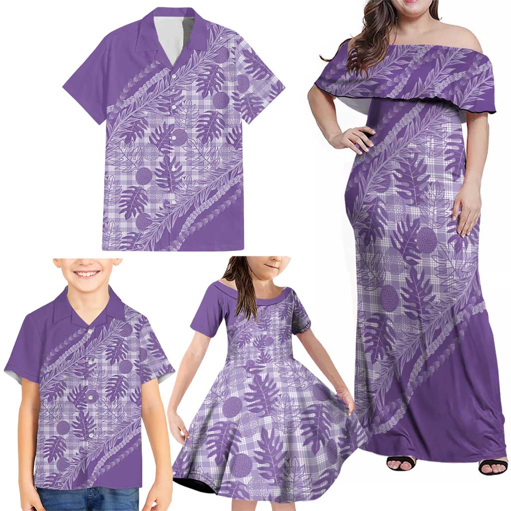 Hawaii Breadfruit Palaka Family Matching Off Shoulder Maxi Dress and Hawaiian Shirt Poni Maile Lei - Polynesian Pride