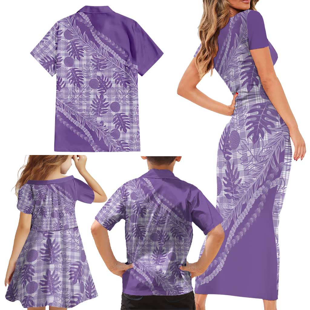 Hawaii Breadfruit Palaka Family Matching Short Sleeve Bodycon Dress and Hawaiian Shirt Poni Maile Lei - Polynesian Pride