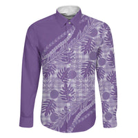 Hawaii Breadfruit Palaka Family Matching Tank Maxi Dress and Hawaiian Shirt Poni Maile Lei LT9 Dad's Shirt - Long Sleeve Purple - Polynesian Pride