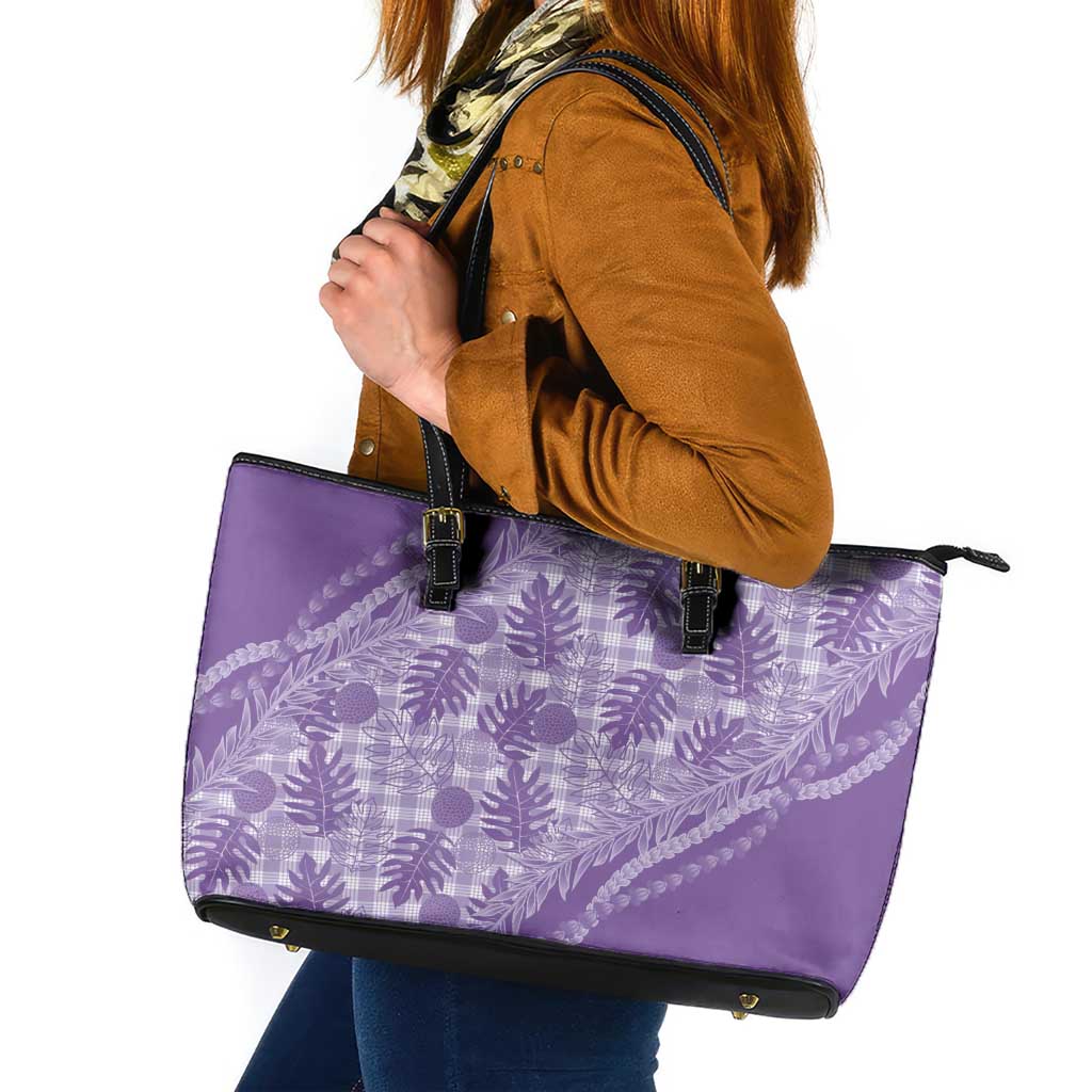 Hawaii Breadfruit Palaka Leather Tote Bag Poni Maile Lei - Polynesian Pride
