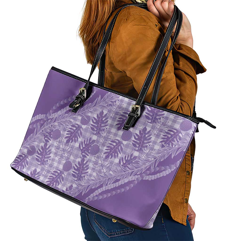Hawaii Breadfruit Palaka Leather Tote Bag Poni Maile Lei - Polynesian Pride