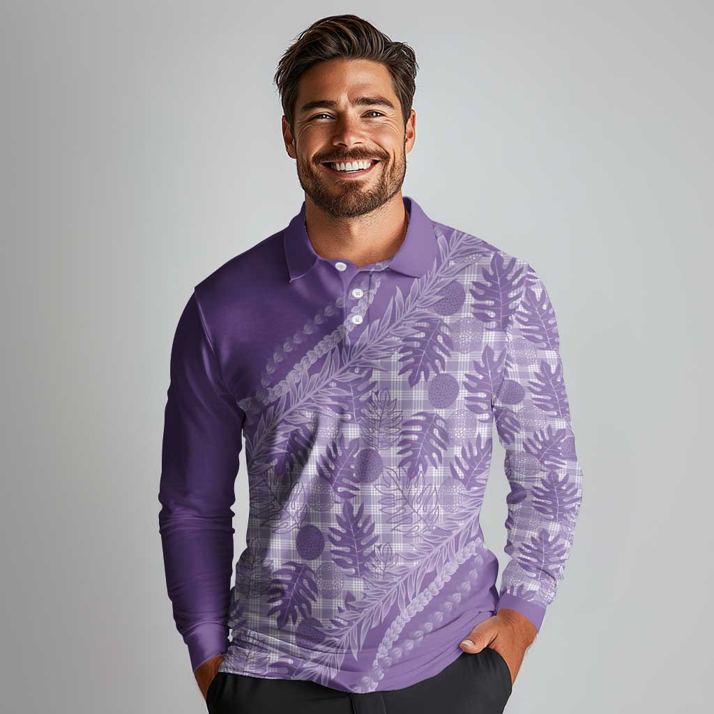 Hawaii Breadfruit Palaka Long Sleeve Polo Shirt Poni Maile Lei - Polynesian Pride