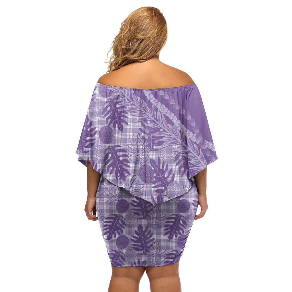 Hawaii Breadfruit Palaka Off Shoulder Short Dress Poni Maile Lei - Polynesian Pride