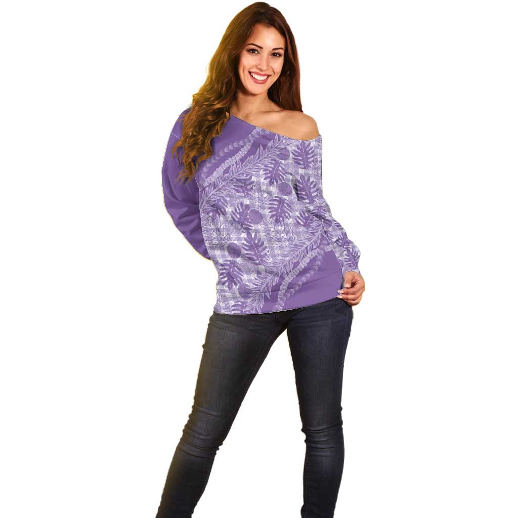 Hawaii Breadfruit Palaka Off Shoulder Sweater Poni Maile Lei - Polynesian Pride