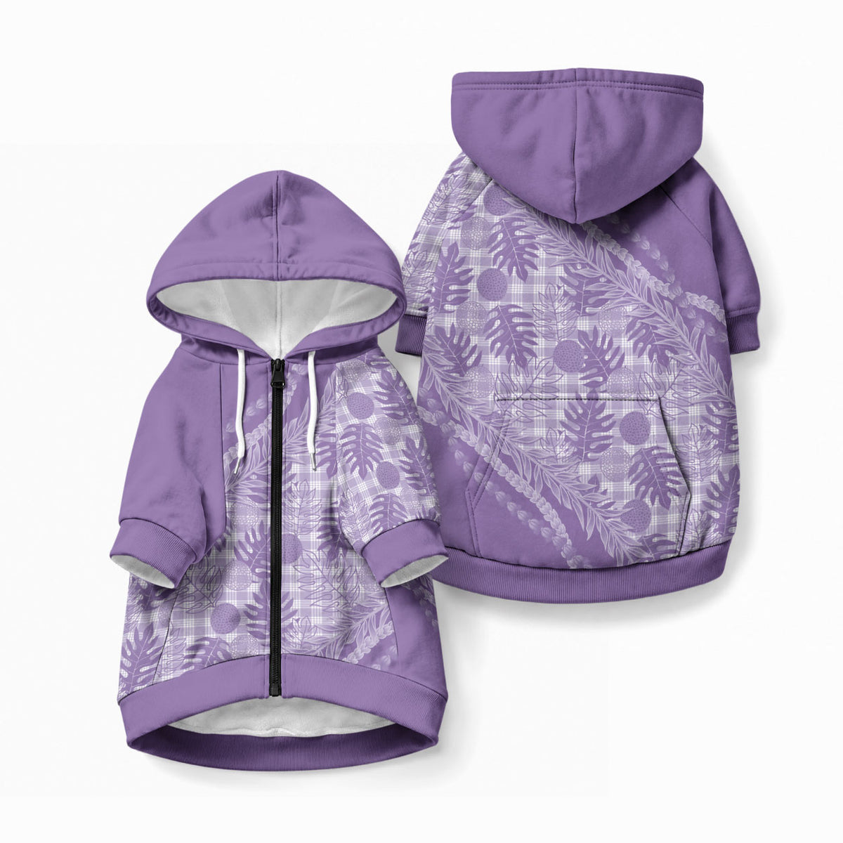 Hawaii Breadfruit Palaka Pet Hoodie Poni Maile Lei LT9 Zip-up Purple - Polynesian Pride