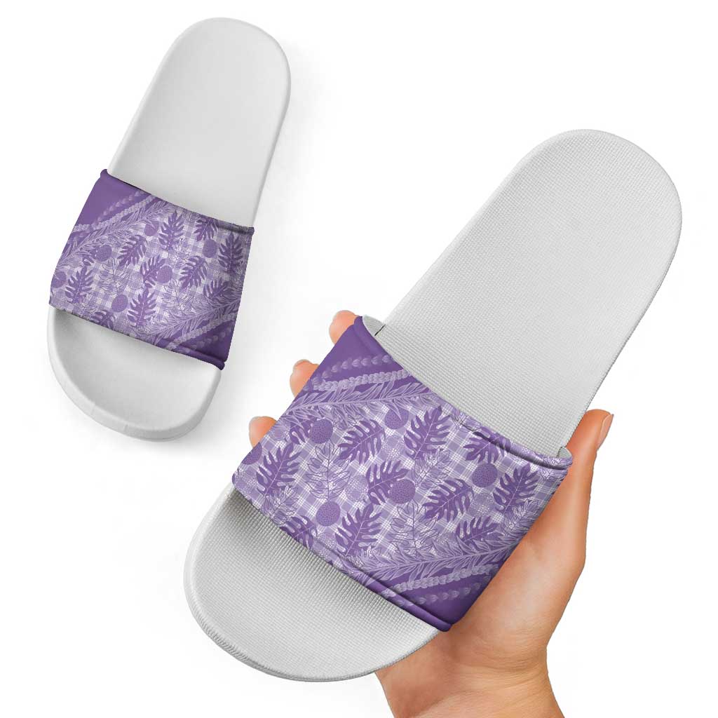 Hawaii Breadfruit Palaka Slide Sandals Poni Maile Lei - Polynesian Pride