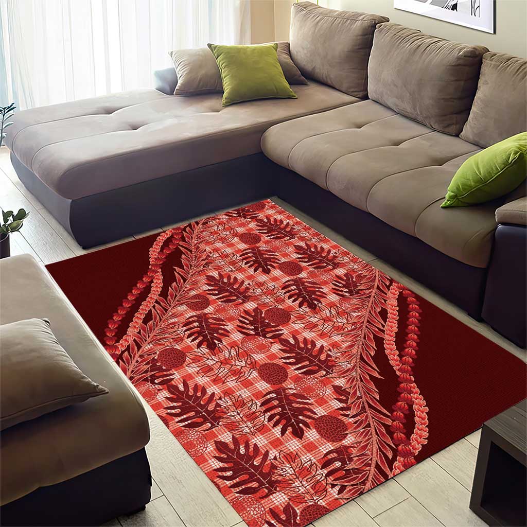 Hawaii Breadfruit Palaka Area Rug Ulaula Maile Lei - Polynesian Pride