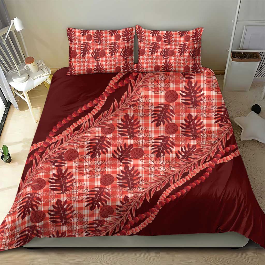 Hawaii Breadfruit Palaka Bedding Set Ulaula Maile Lei - Polynesian Pride