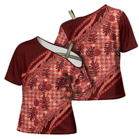 Hawaii Breadfruit Palaka Cross Shoulder Shirt Ulaula Maile Lei - Polynesian Pride