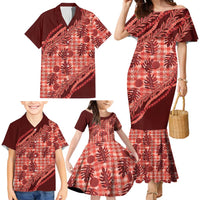 Hawaii Breadfruit Palaka Family Matching Mermaid Dress and Hawaiian Shirt Ulaula Maile Lei - Polynesian Pride