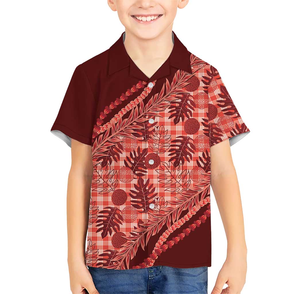 Hawaii Breadfruit Palaka Family Matching Mermaid Dress and Hawaiian Shirt Ulaula Maile Lei - Polynesian Pride