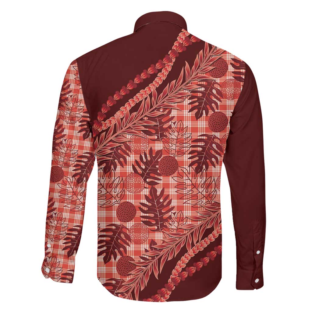 Hawaii Breadfruit Palaka Family Matching Off The Shoulder Long Sleeve Dress and Hawaiian Shirt Ulaula Maile Lei LT9 - Polynesian Pride