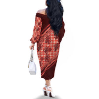 Hawaii Breadfruit Palaka Family Matching Off The Shoulder Long Sleeve Dress and Hawaiian Shirt Ulaula Maile Lei LT9 - Polynesian Pride