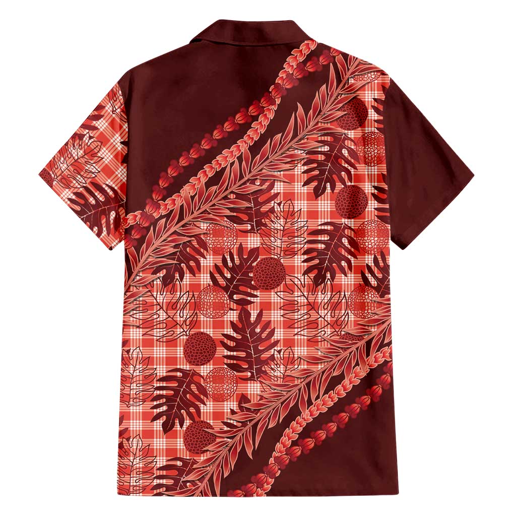Hawaii Breadfruit Palaka Family Matching Off Shoulder Maxi Dress and Hawaiian Shirt Ulaula Maile Lei - Polynesian Pride