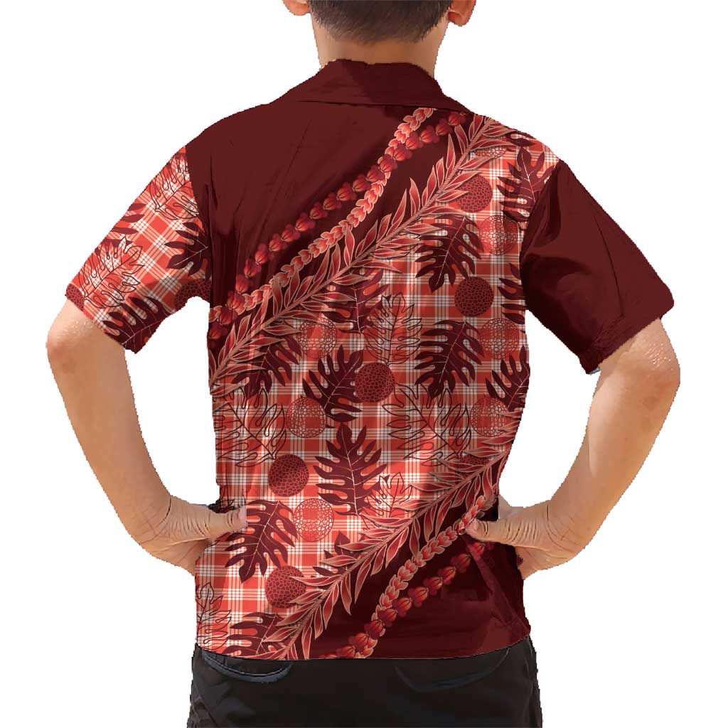 Hawaii Breadfruit Palaka Family Matching Tank Maxi Dress and Hawaiian Shirt Ulaula Maile Lei - Polynesian Pride