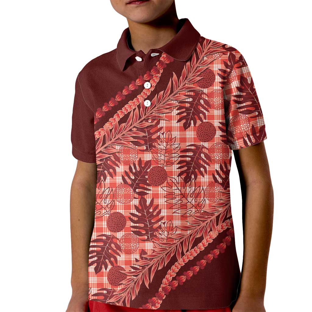 Hawaii Breadfruit Palaka Kid Polo Shirt Ulaula Maile Lei - Polynesian Pride