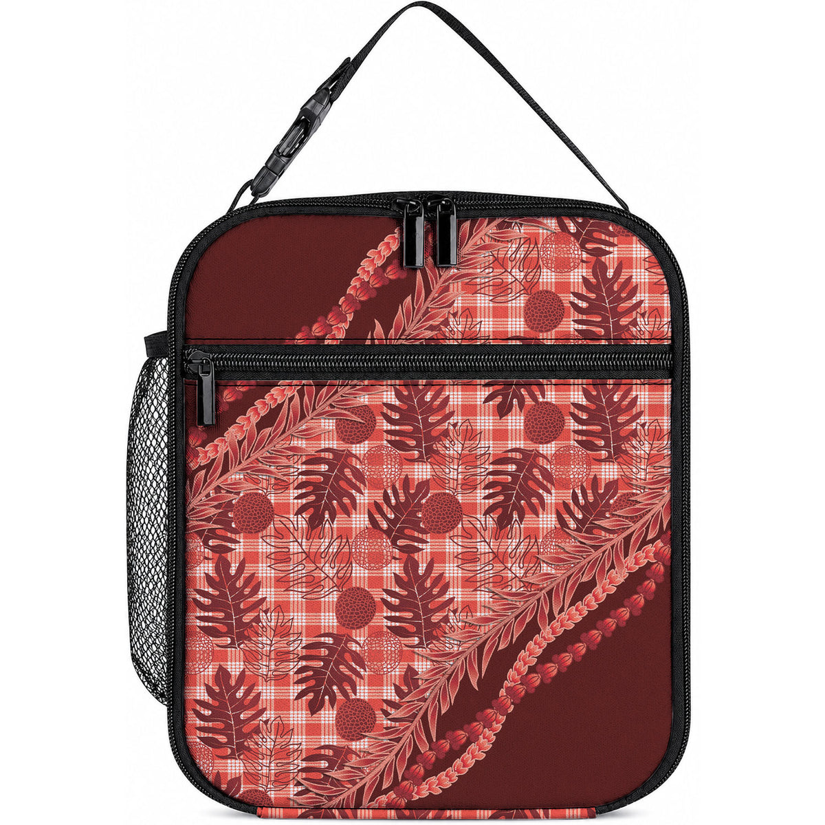 Hawaii Breadfruit Palaka Lunch Bag Ulaula Maile Lei LT9 10.2 × 8.3 × 4.3 inch Red - Polynesian Pride