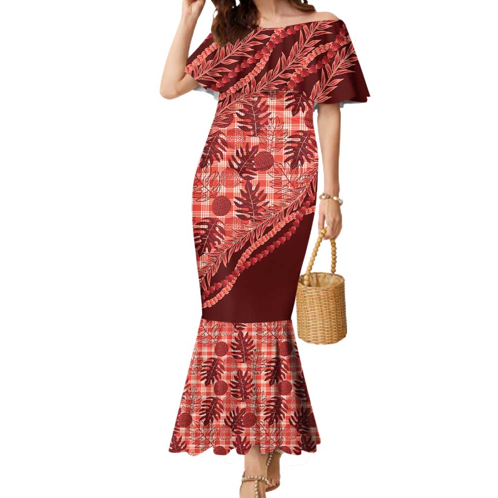Hawaii Breadfruit Palaka Mermaid Dress Ulaula Maile Lei - Polynesian Pride