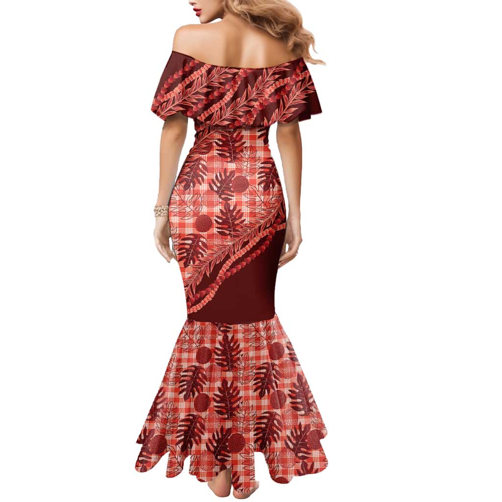 Hawaii Breadfruit Palaka Mermaid Dress Ulaula Maile Lei - Polynesian Pride