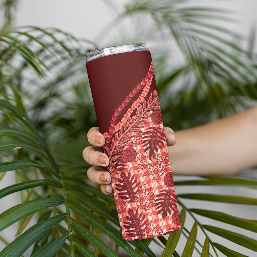 Hawaii Breadfruit Palaka Skinny Tumbler Ulaula Maile Lei - Polynesian Pride