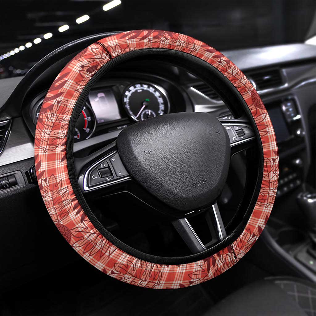 Hawaii Breadfruit Palaka Steering Wheel Cover Ulaula Maile Lei - Polynesian Pride