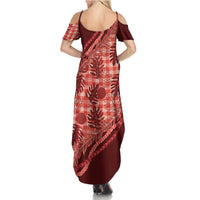 Hawaii Breadfruit Palaka Summer Maxi Dress Ulaula Maile Lei - Polynesian Pride