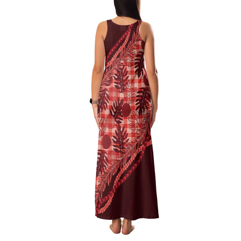 Hawaii Breadfruit Palaka Tank Maxi Dress Ulaula Maile Lei - Polynesian Pride