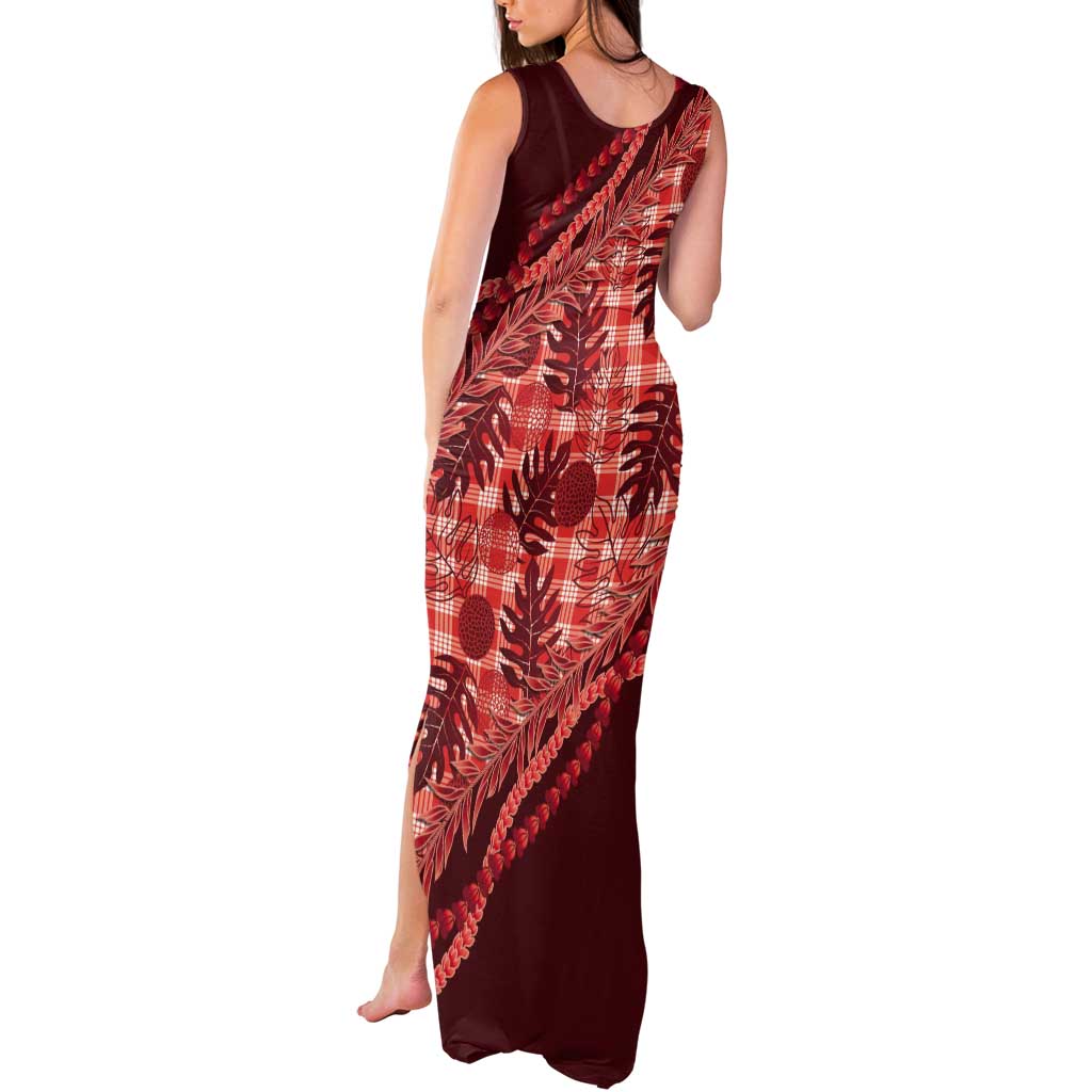 Hawaii Breadfruit Palaka Tank Maxi Dress Ulaula Maile Lei - Polynesian Pride