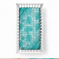 Hawaii Breadfruit Palaka Baby Bed Cover Polu Opal Maile Lei LT9 28 × 52 in Turquoise - Polynesian Pride