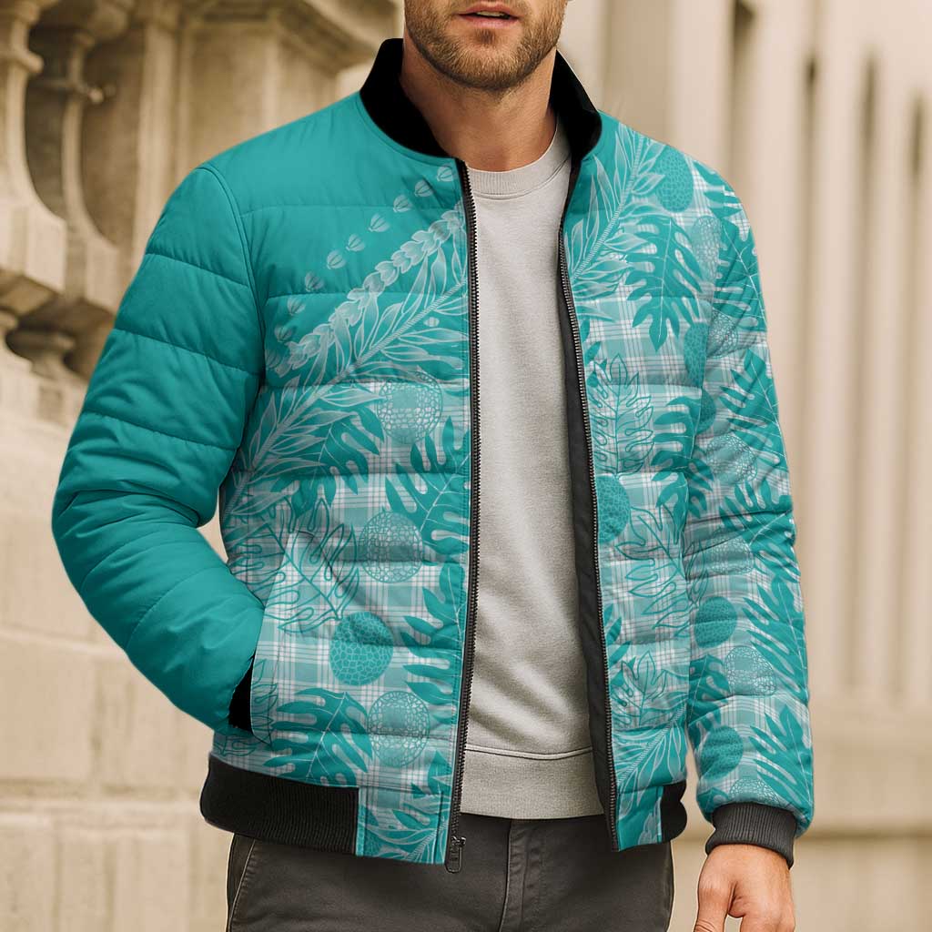 Hawaii Breadfruit Palaka Bomber Puffer Jacket Polu Opal Maile Lei - Polynesian Pride